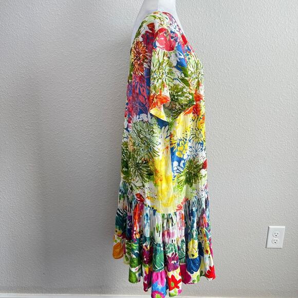 Jams World Hattie Santini Floral Mini Dress Women's XL Ruffle Hawaiian Tropical - Picture 5 of 8